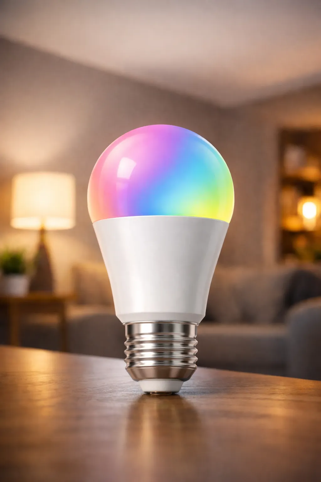 Moderne slimme lamp die werkt zonder wifi, met sfeervolle en kleurrijke verlichting.