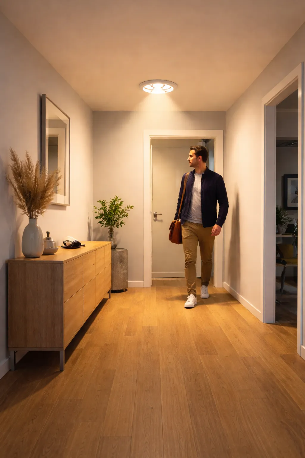 Lamp gaat automatisch aan zodra iemand de ruimte binnenkomt.