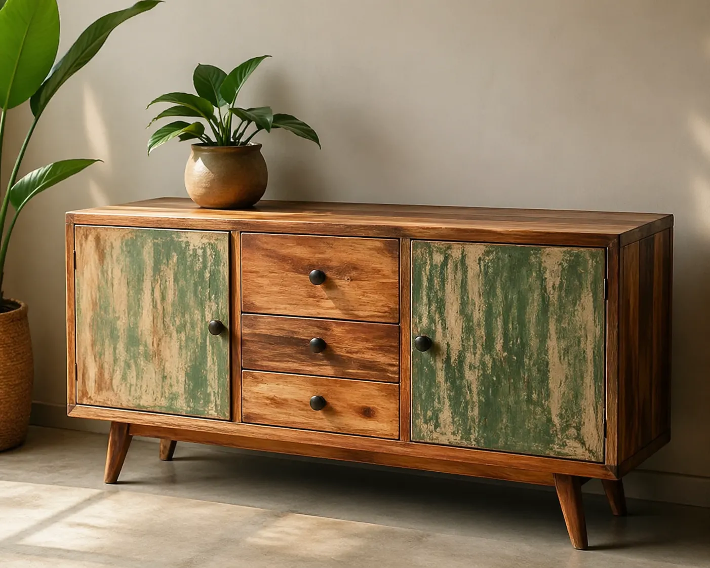 Stijlvol opgeknapt dressoir met vintage uitstraling.